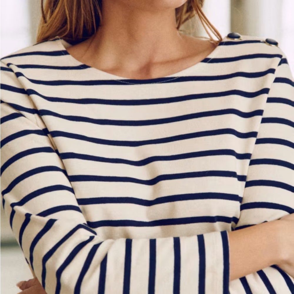 Sezane Pink and White Long Sleeve Tee with Striped Pattern - Picture 3 of 8